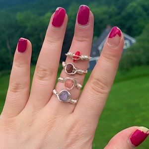 Custom wire wrapped crystal rings